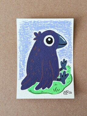 ACEO Original Cute Lil' Crow 2.5×3.5 Mixed Media Art Card By Mattoodles